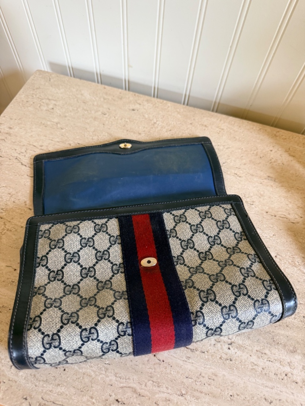 Gucci Parfums Clutch Bag Vintage Blue & Red Stripe - Picture 6 of 10